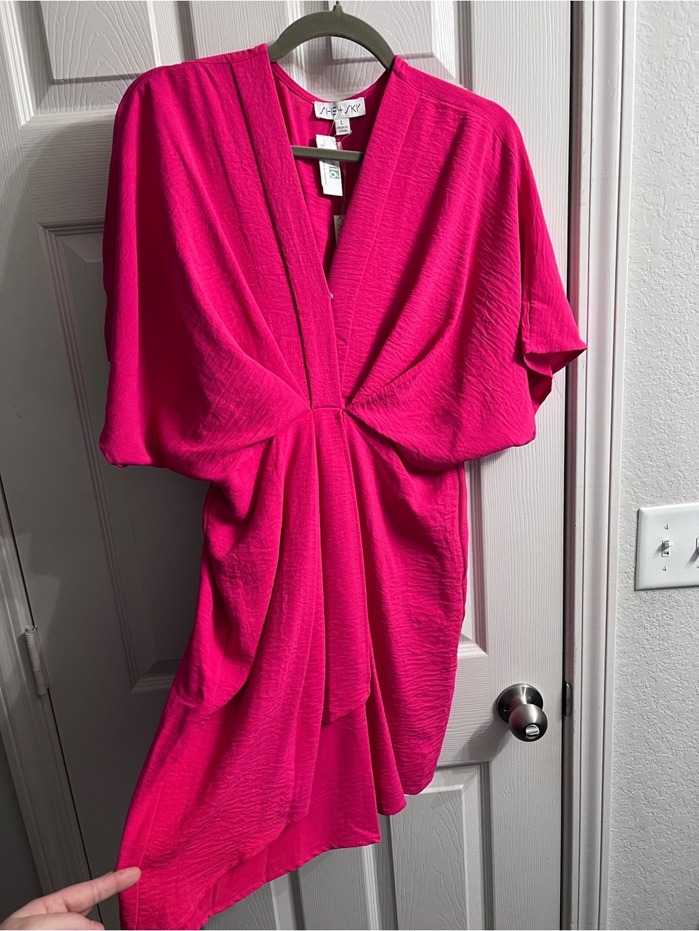 She + Sky Fuchsia Twist-Front Mini Dress